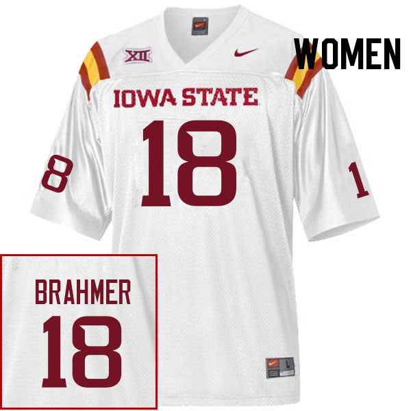 Women #18 Benjamin Brahmer Iowa State Cyclones College Football Jerseys Stitched Sale-White - Click Image to Close